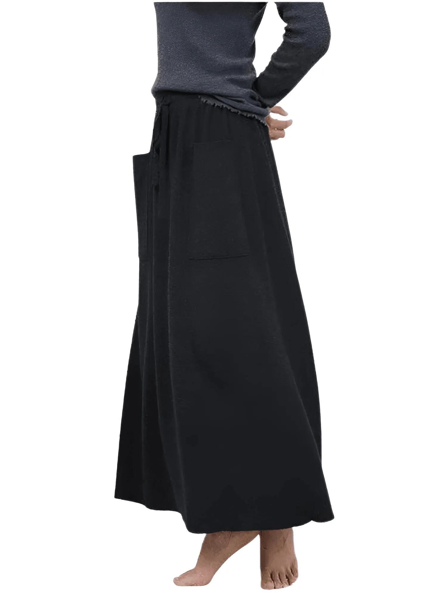 100% Cashmere Wool High Waist Long Skirt With Pockets