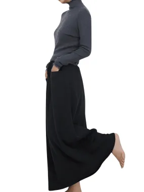 100% Cashmere Wool High Waist Long Skirt With Pockets