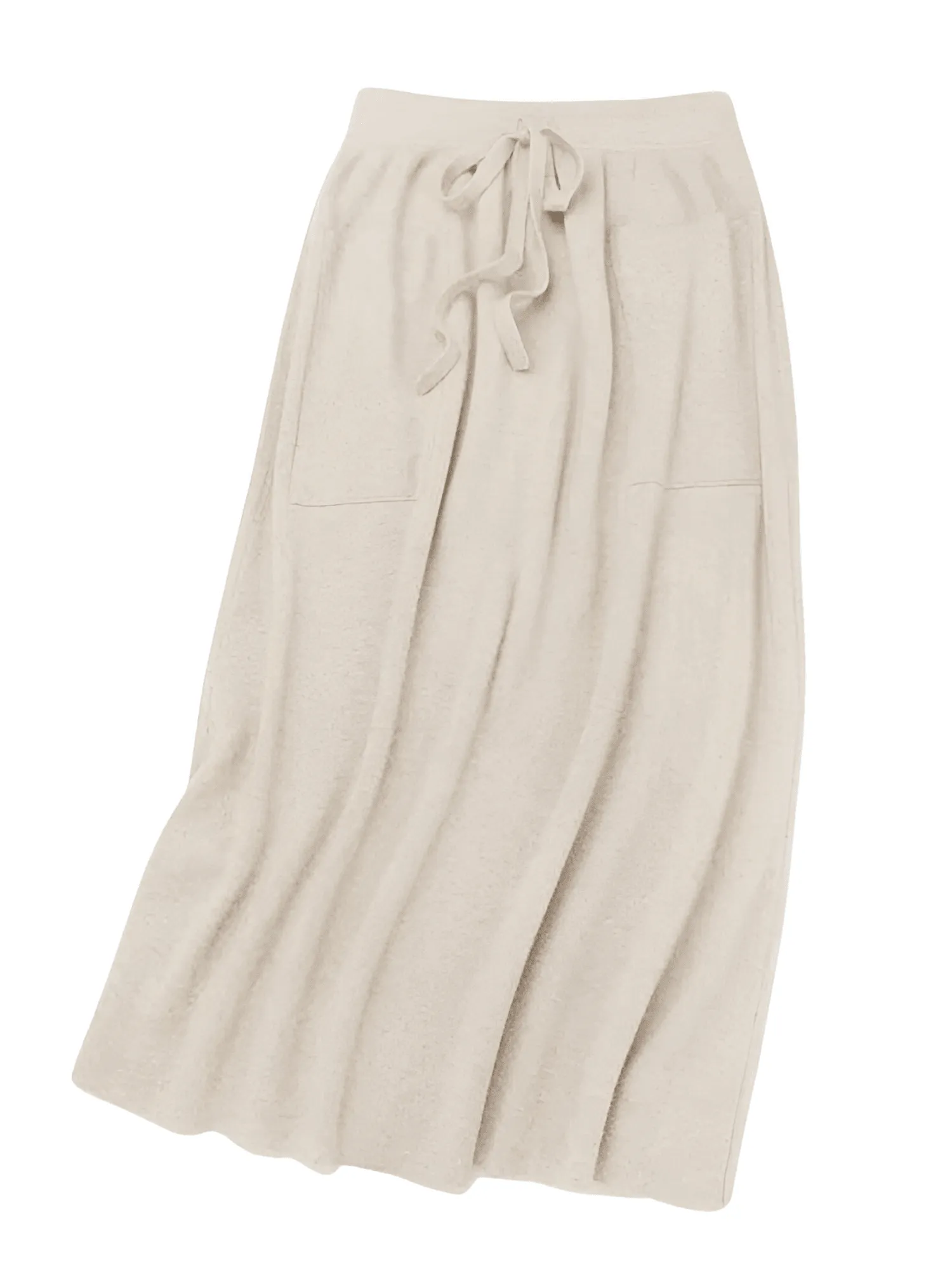 100% Cashmere Wool High Waist Long Skirt With Pockets