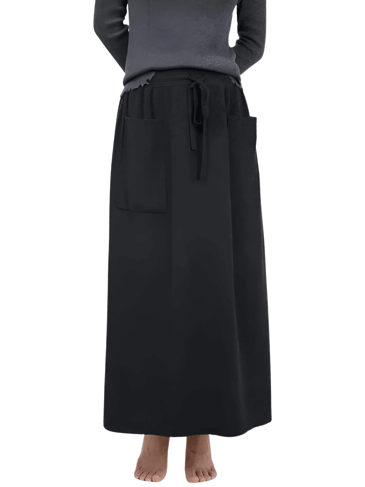 100% Cashmere Wool High Waist Long Skirt With Pockets