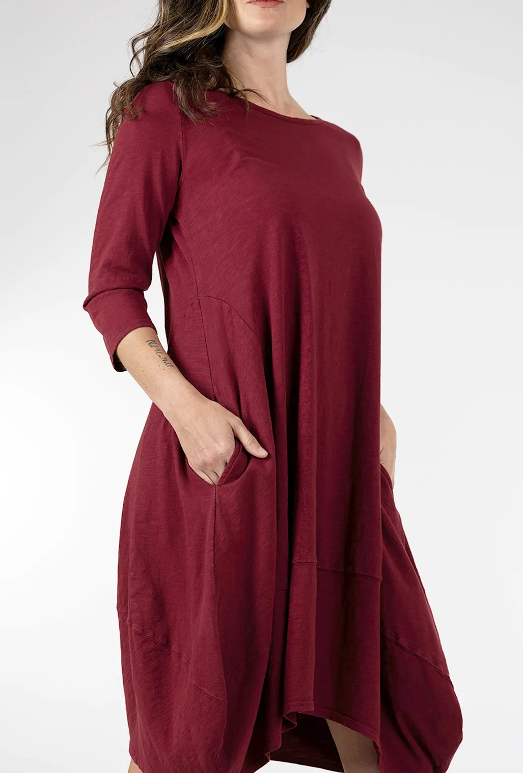 3/4-Sleeve Tulip Dress, Sumac Red