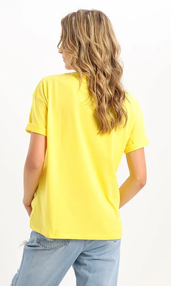 94977 Front Stitched Scarab Yellow Short Sleeves Tee