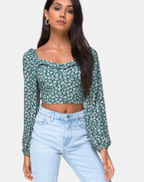 Alor Crop Top in Floral Bloom Green