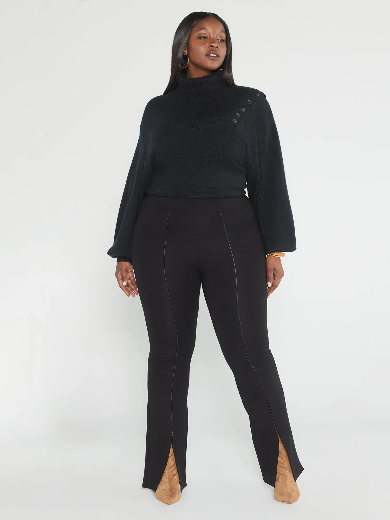 Analisa Faux Leather Trim Ponte Knit Pants