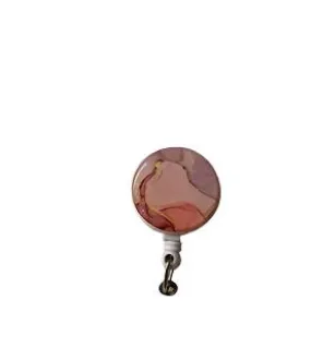 Badge holder - Retractable - Round - pink marble