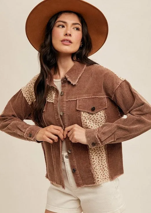 Bella Brown Ditsy Floral & Corduroy Jacket