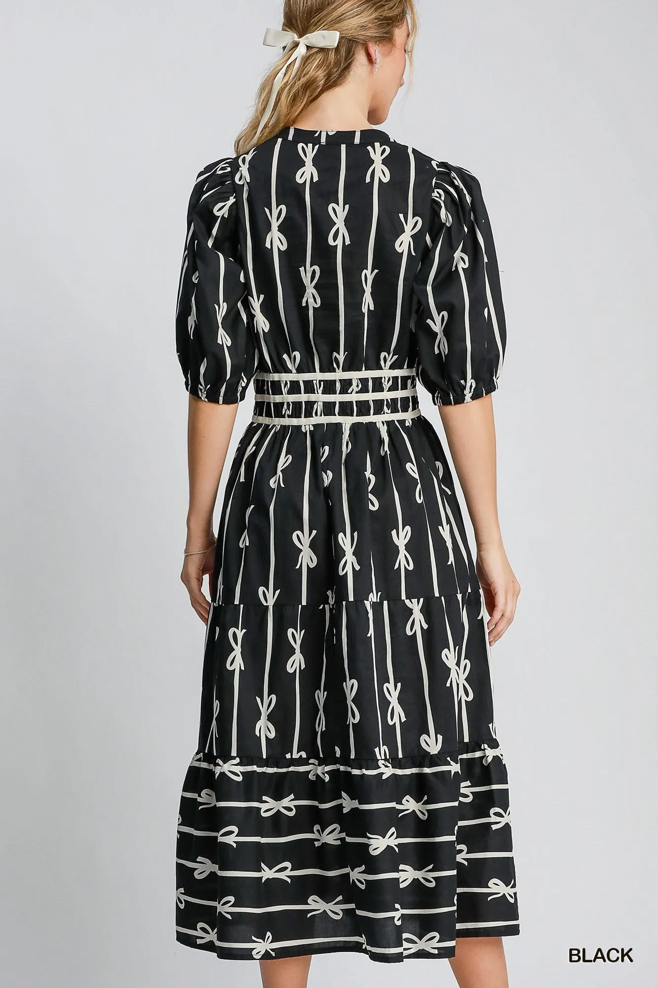 Black & White Bow Tie Print Maxi Dress