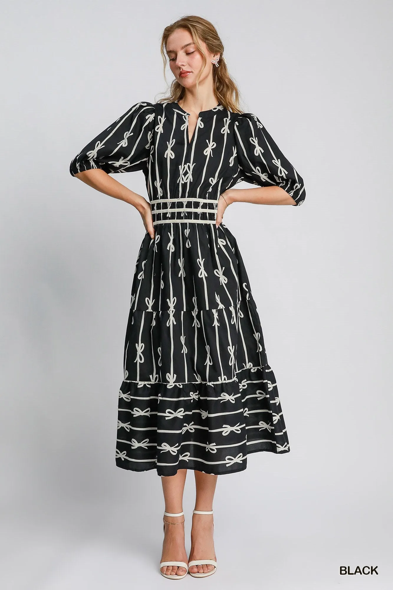 Black & White Bow Tie Print Maxi Dress