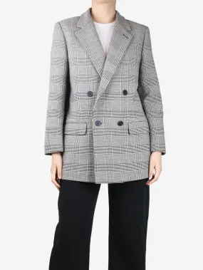 Black double-breasted wool houndstooth blazer - size UK 12