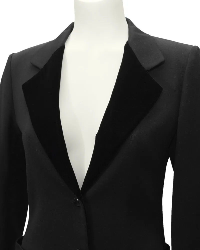 Black Wool and Velvet Skirt Suit