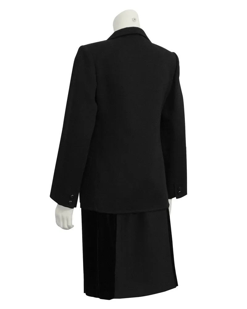 Black Wool and Velvet Skirt Suit