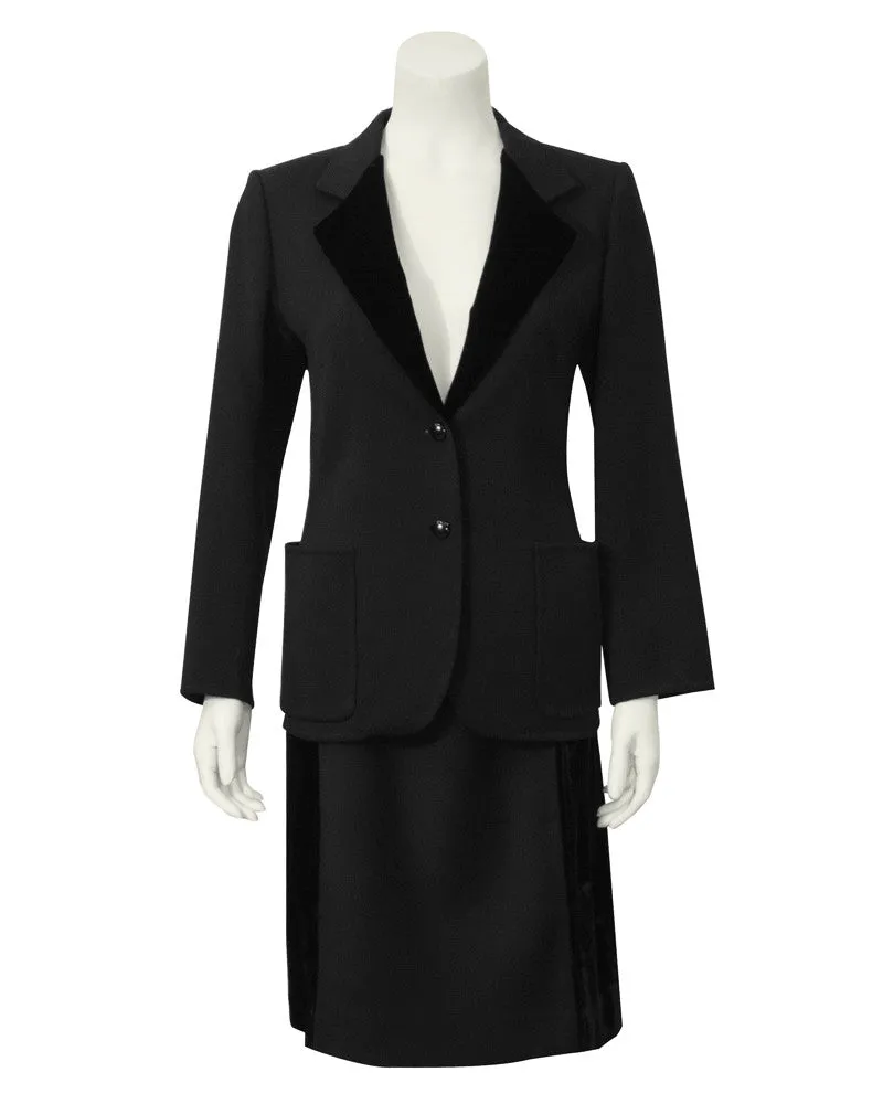 Black Wool and Velvet Skirt Suit