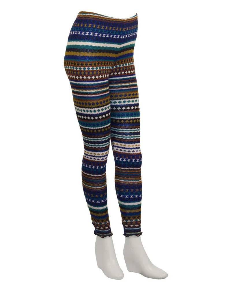 Blue and Olive Knit Striped Legging