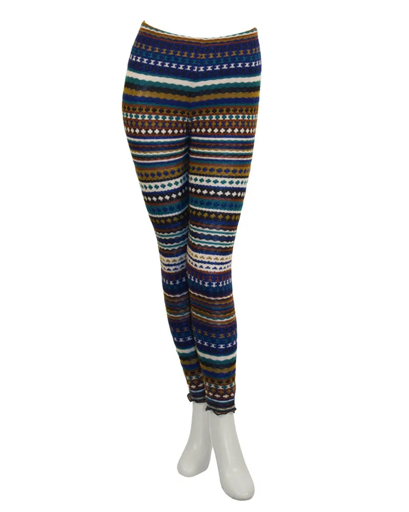 Blue and Olive Knit Striped Legging