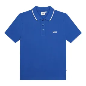 BOSS Kids Print Logo Short Sleeve Royal Blue Polo Shirt