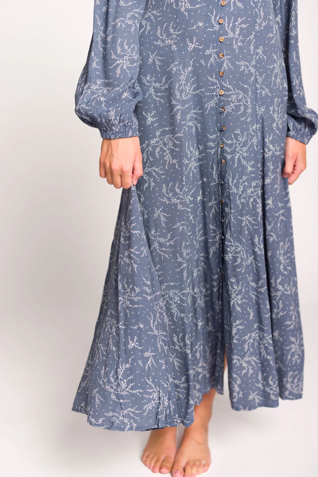 Brandi Long-Sleeve Button-Up Maxi Dress in Elemental Blue