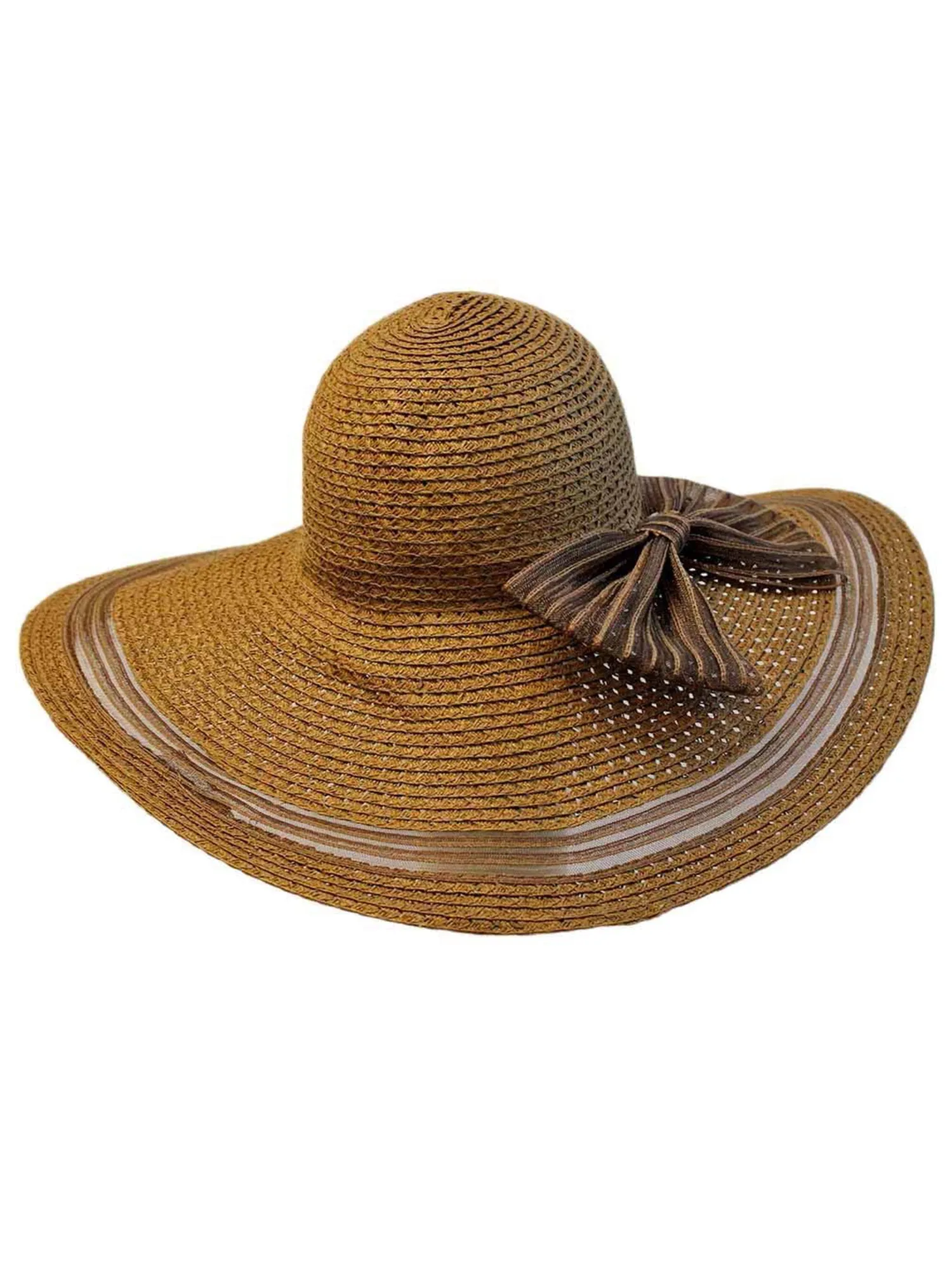 Brown Sun Hat With Shear Trim And Bow