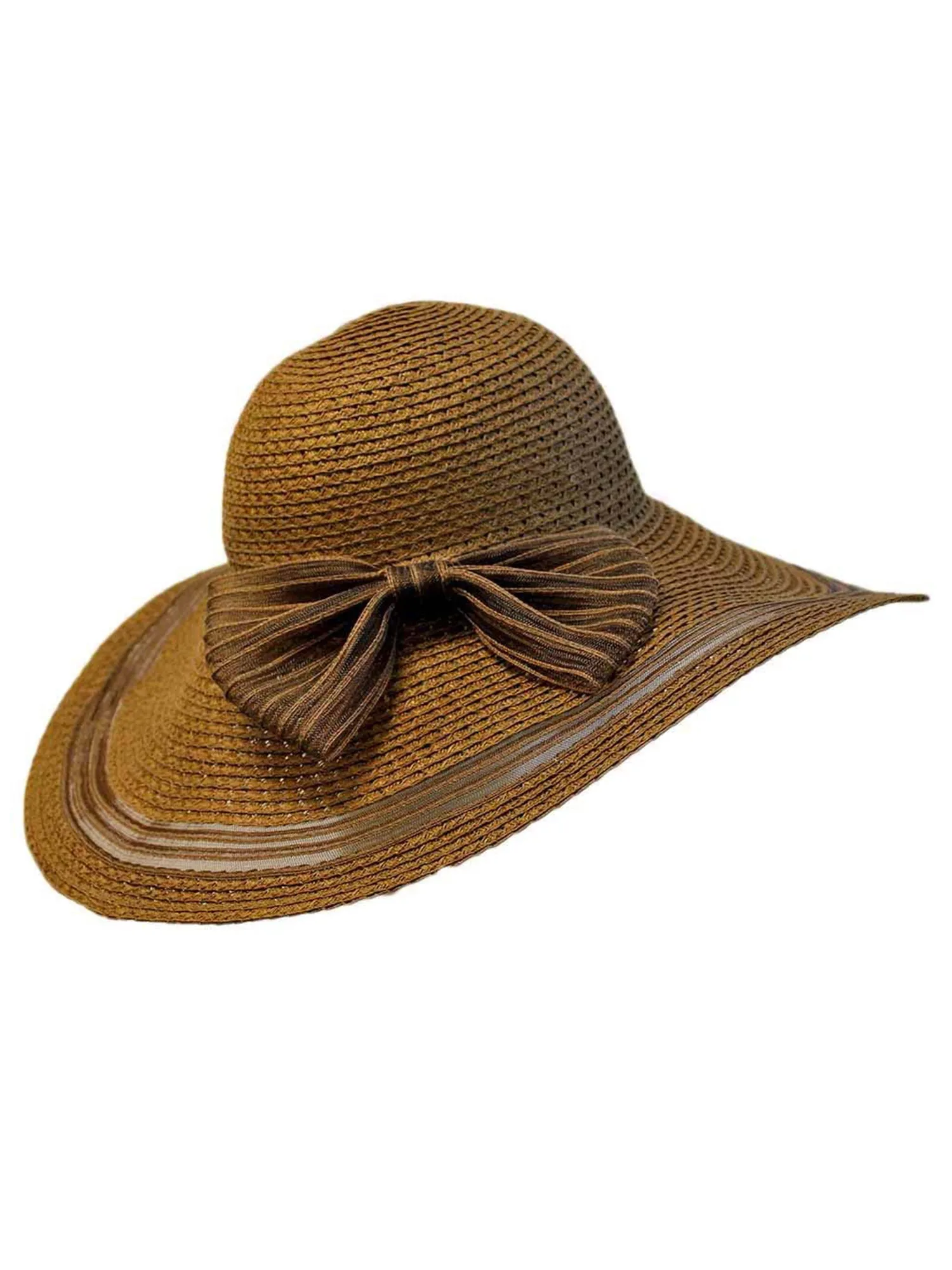 Brown Sun Hat With Shear Trim And Bow