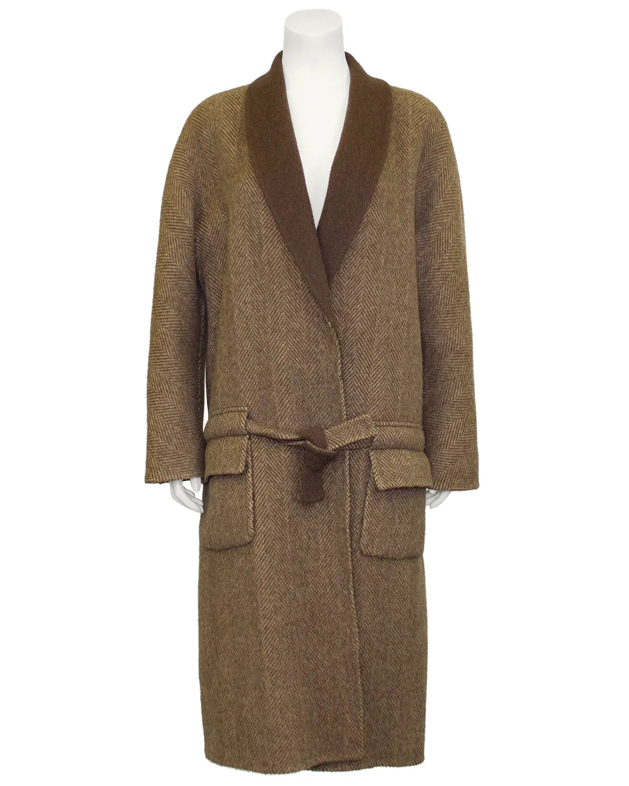 Brown Wool Herringbone Coat