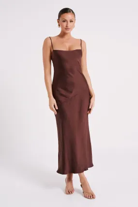 Brynlee Low Back Satin Maxi Dress - Dark Chocolate