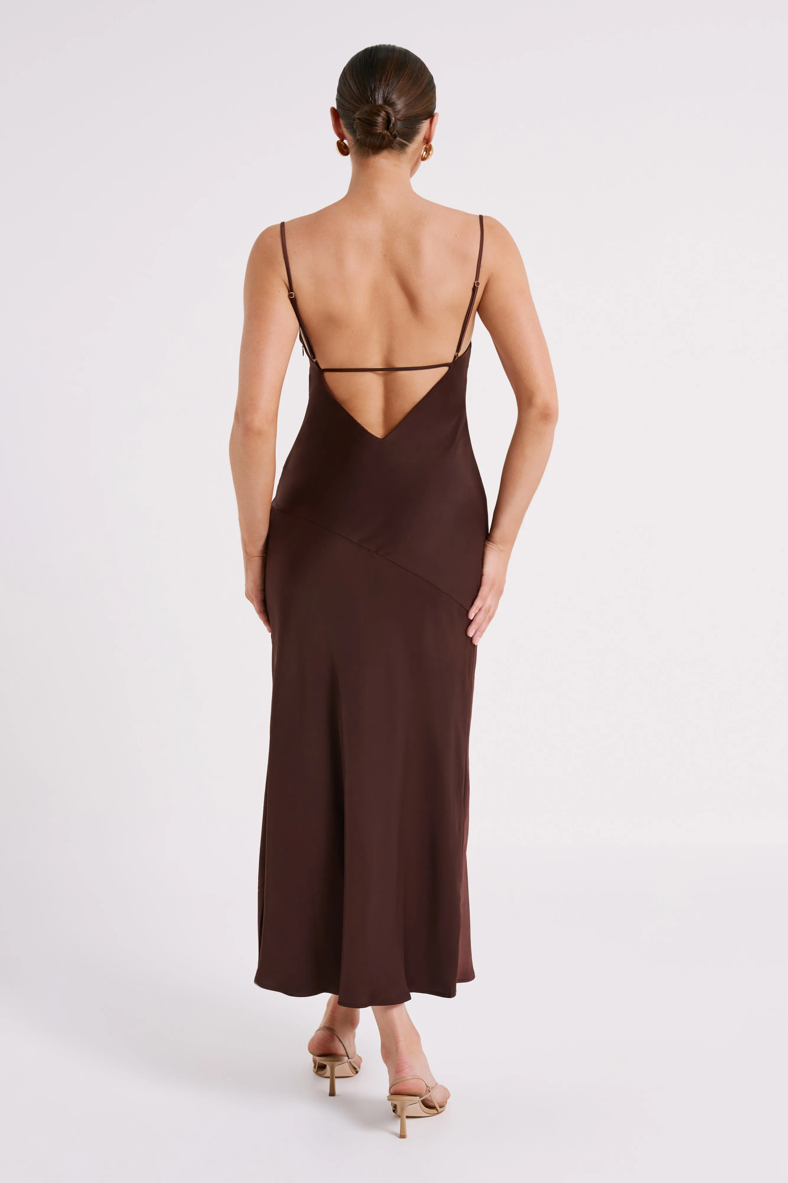 Brynlee Low Back Satin Maxi Dress - Dark Chocolate