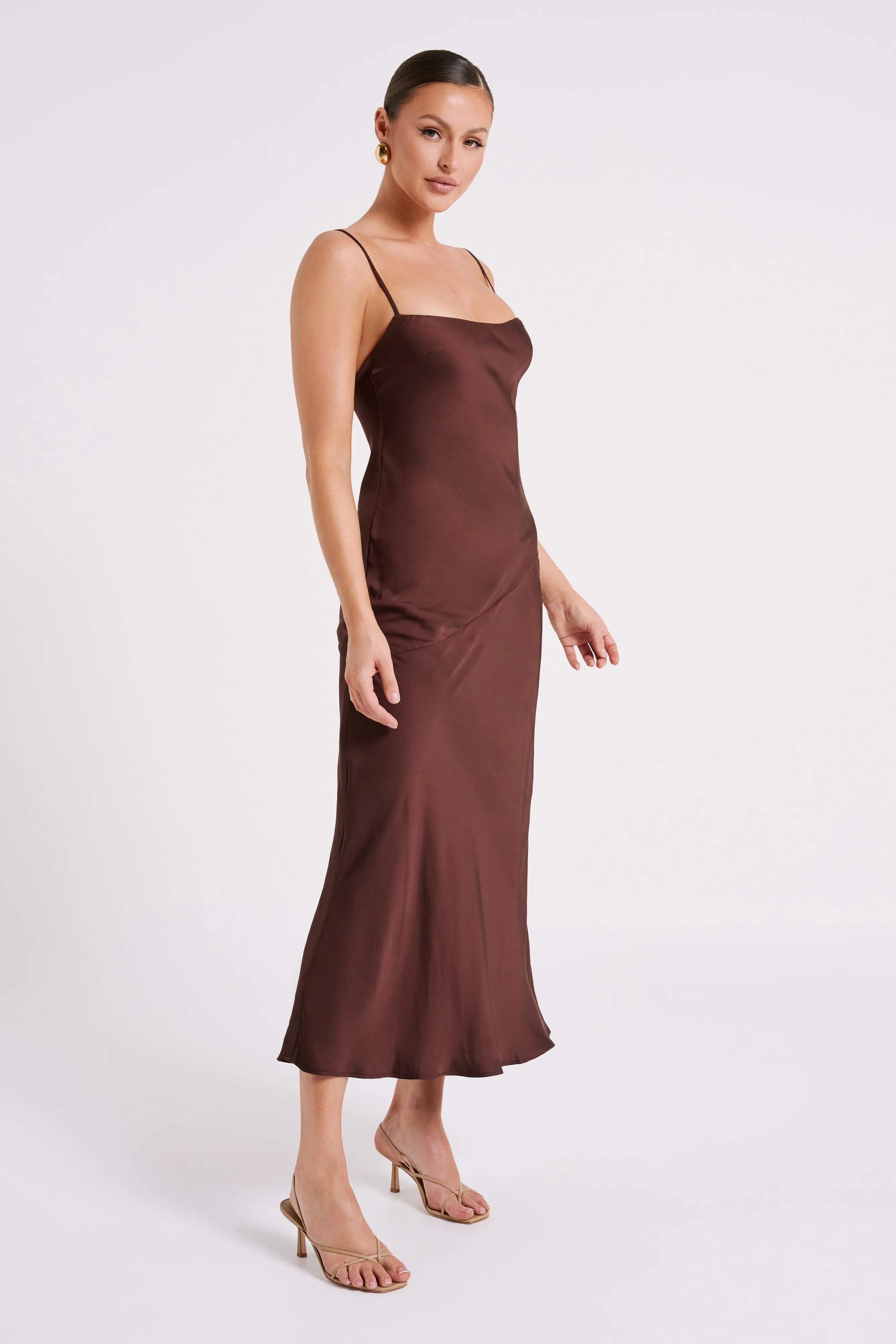 Brynlee Low Back Satin Maxi Dress - Dark Chocolate