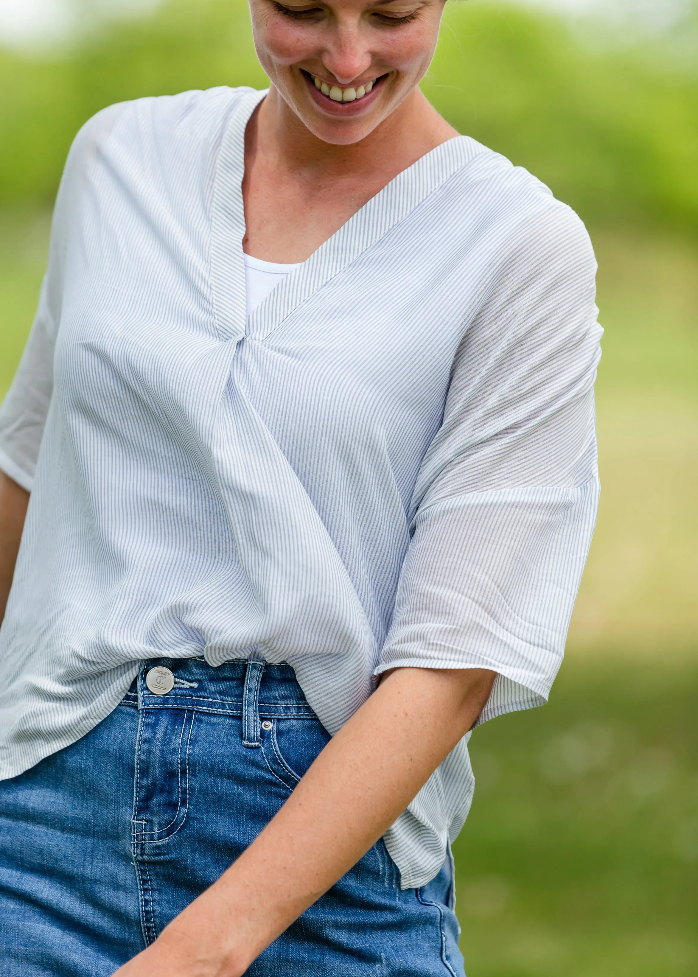 Chambray Striped 3/4 Sleeve Top - FINAL SALE