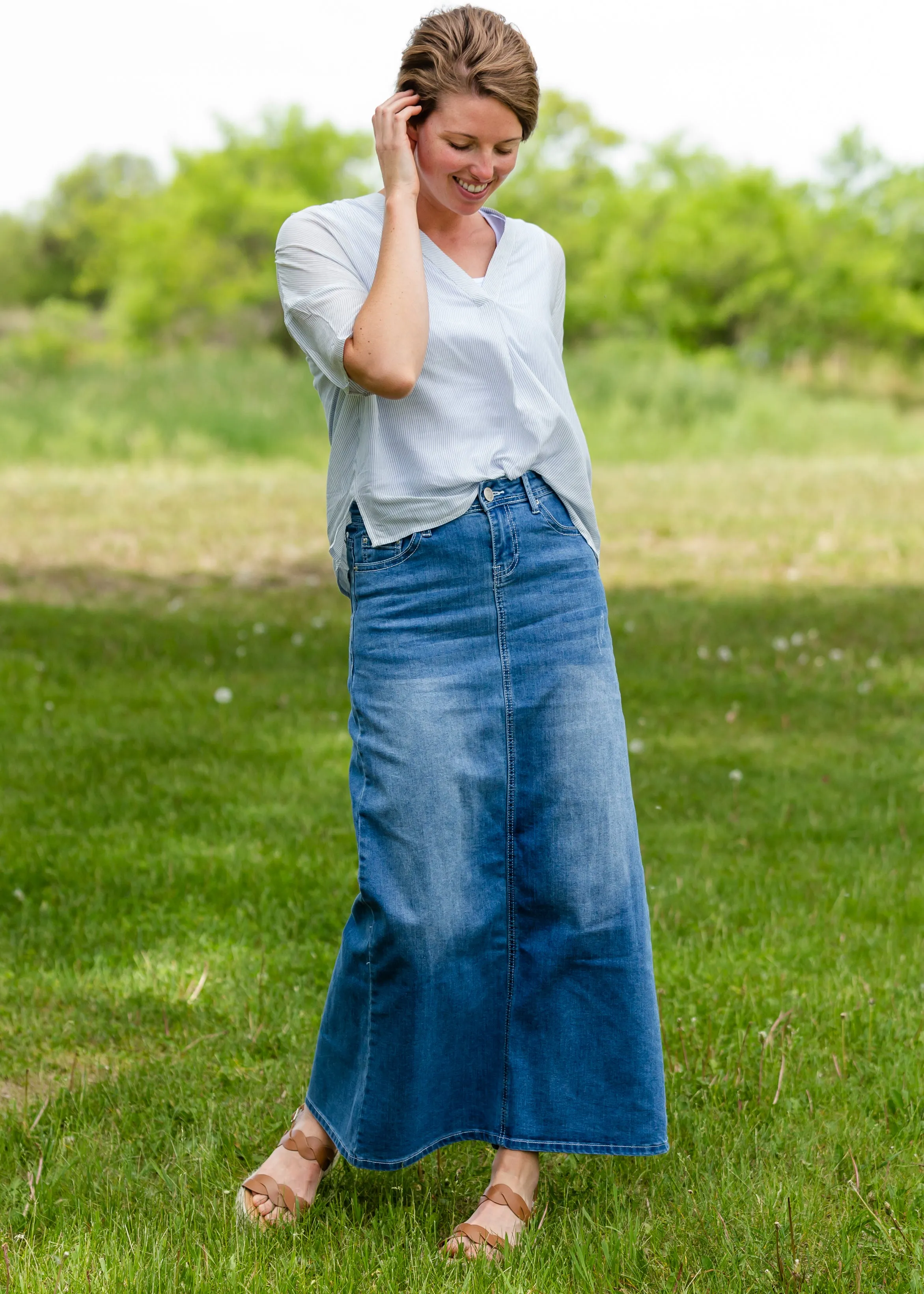 Chambray Striped 3/4 Sleeve Top - FINAL SALE