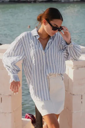 Connection Blue Stripe Drop Shoulder LS Shirt