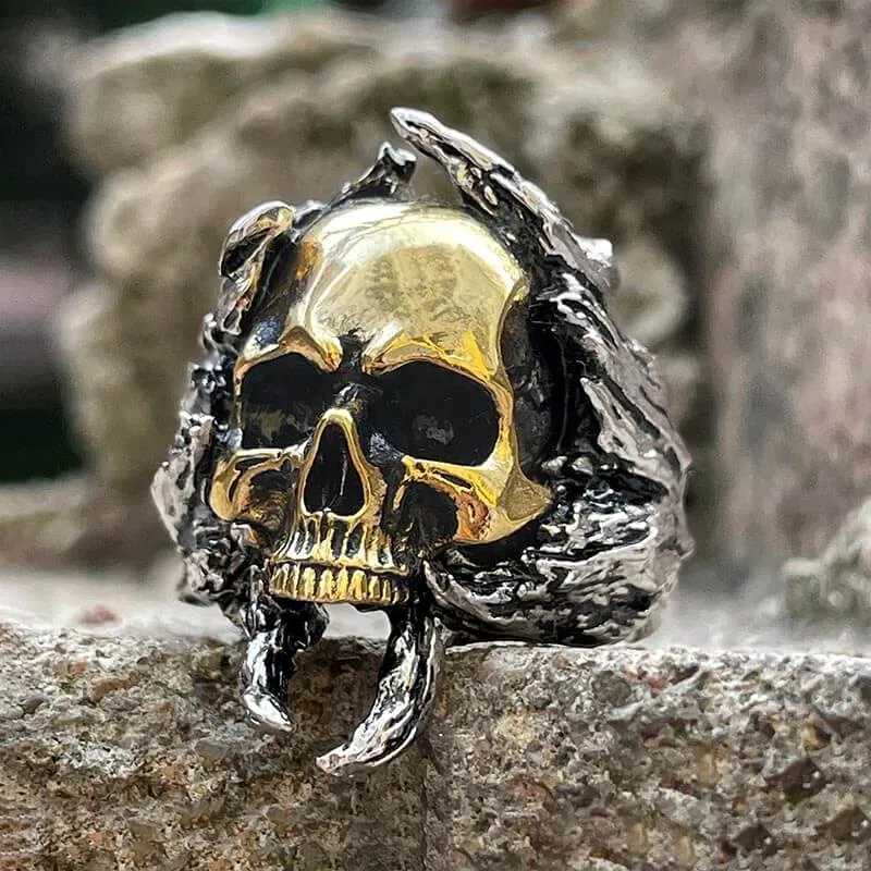 Crack Tree Bark Sterling Silver Skull Ring