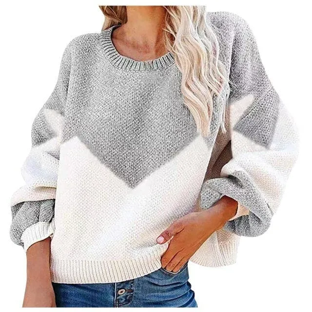 DressBetty - Women's Casual Loose Autumn Winter New Thick Sweater Color Blocking Large Yards Round Neck Korean Knitted Pullover Sweater Femal