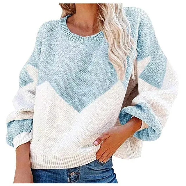 DressBetty - Women's Casual Loose Autumn Winter New Thick Sweater Color Blocking Large Yards Round Neck Korean Knitted Pullover Sweater Femal