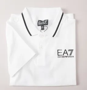 EA7 Core Stripe Collar Polo Shirt White