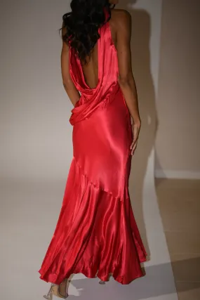 Ellison Satin Cowl Gown - Red