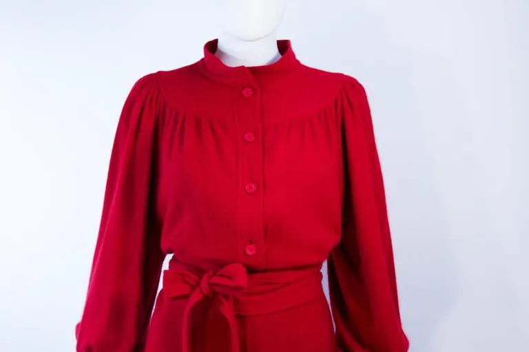 EMANUEL UNGARO Red Wool Cashmere Blend Dress Size 8