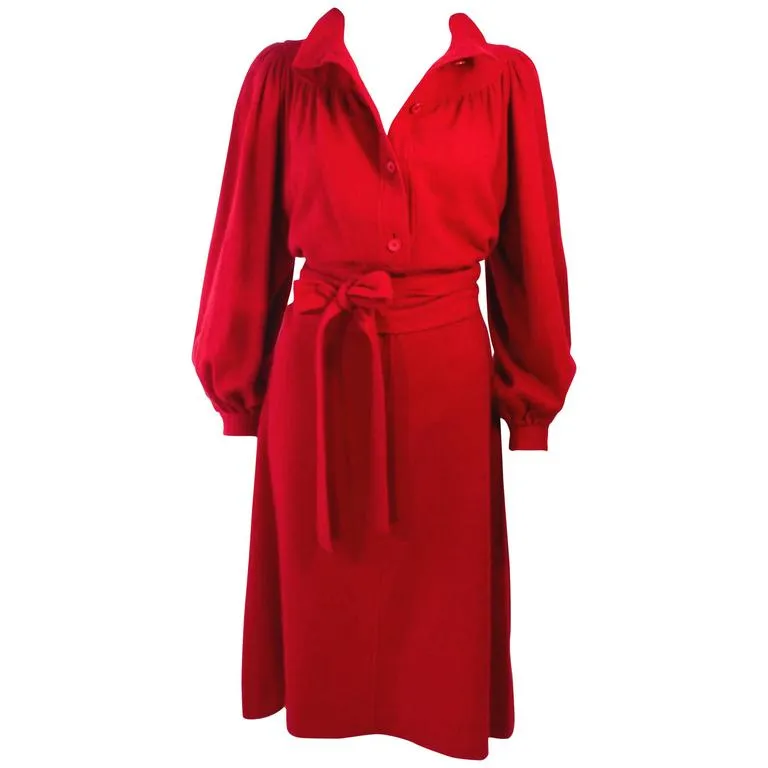 EMANUEL UNGARO Red Wool Cashmere Blend Dress Size 8