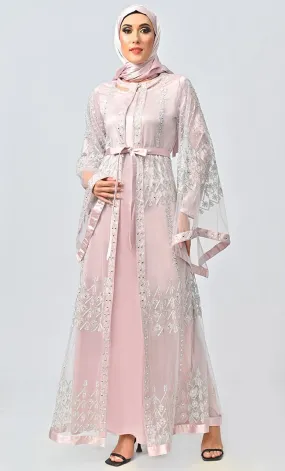 Fancy All Over Aari And Hand Work Embellished Abaya Designer Dress With Matching Hijab And Inner - Final Sale