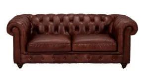 Figure It Out Chesterfield Brown Bonded Leather 2 Seater Sofa Couch