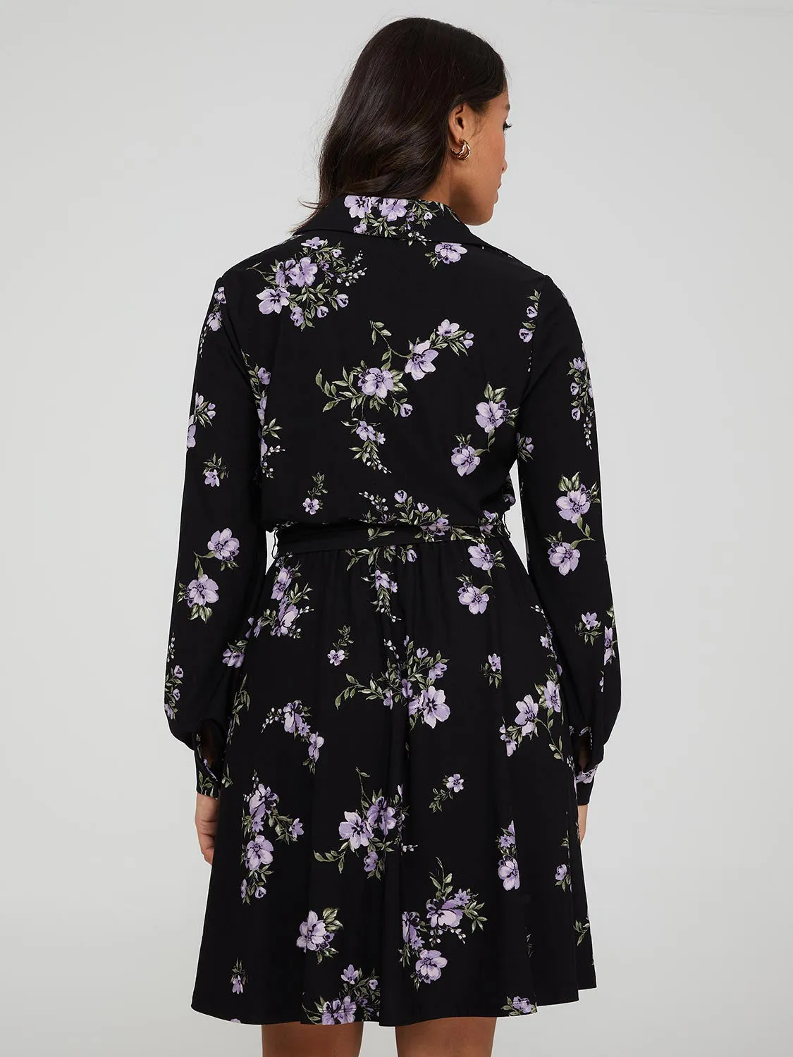 Floral Print Button-Front Shirt Dress