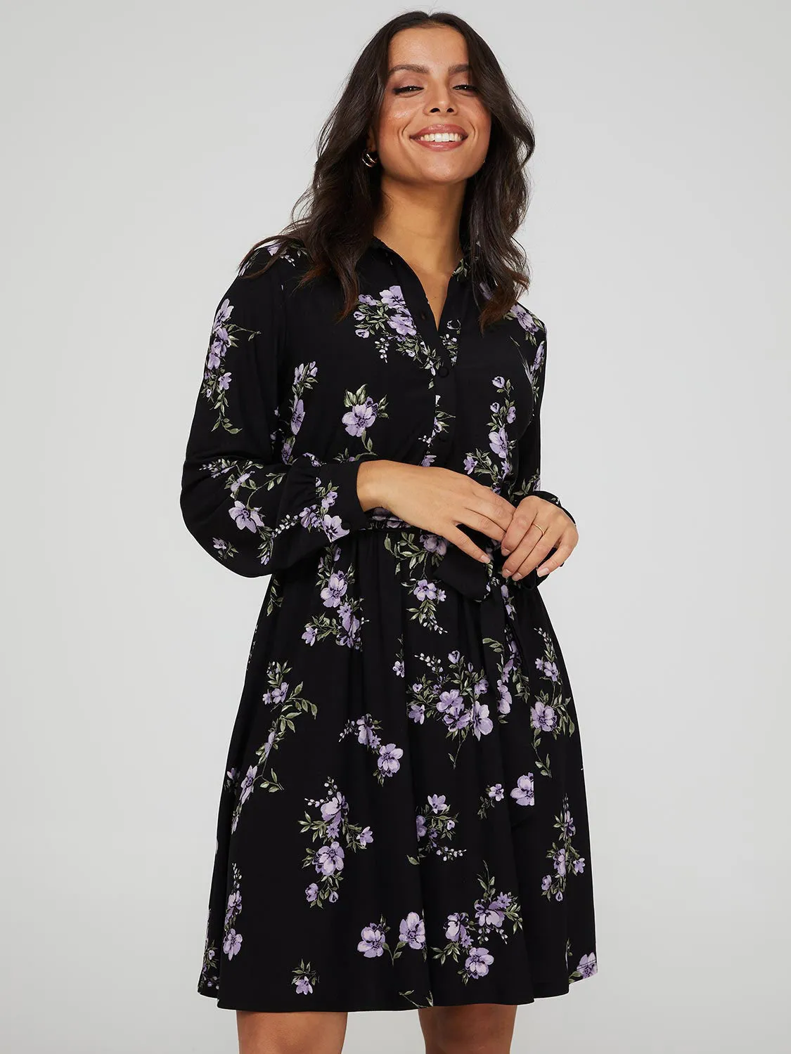 Floral Print Button-Front Shirt Dress