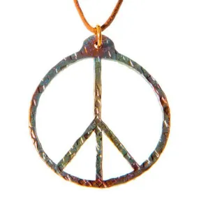 Hand Hammered Peace Symbol Iridescent Pendant Necklace on Adjustable Natural Fiber Cord (Wholesale)