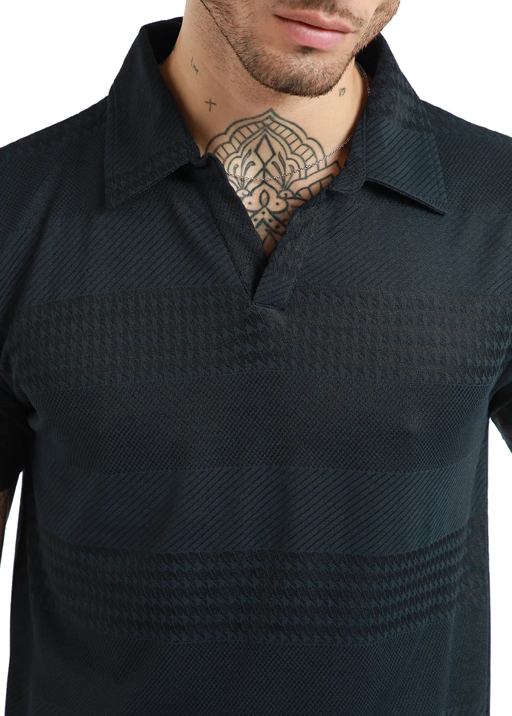 Jacquard Dark Blue Polo T-shirt