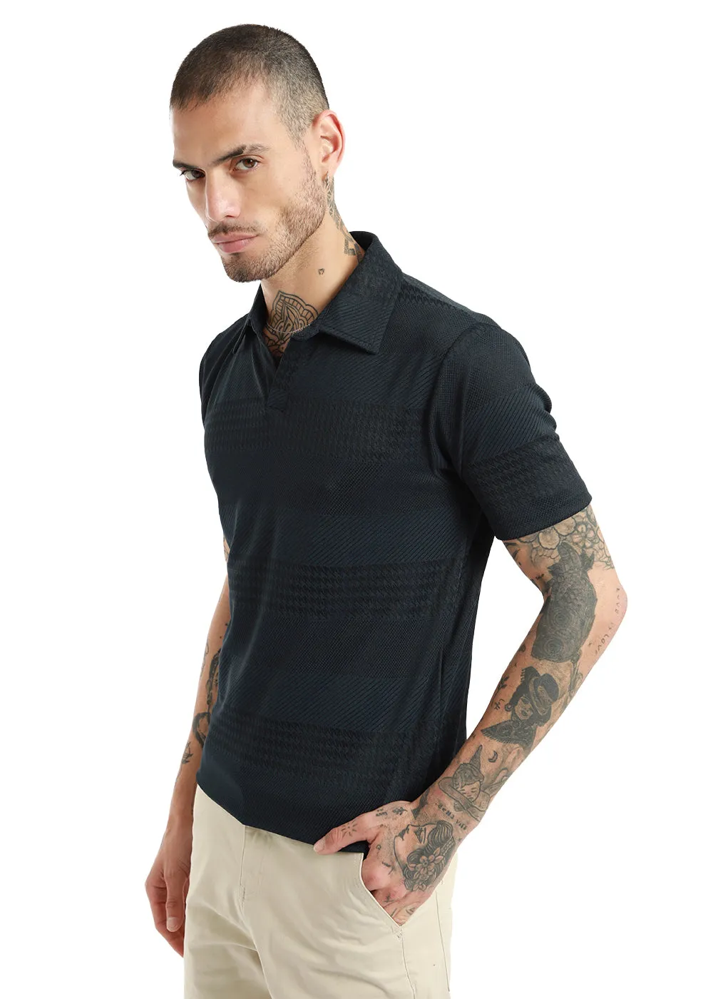 Jacquard Dark Blue Polo T-shirt