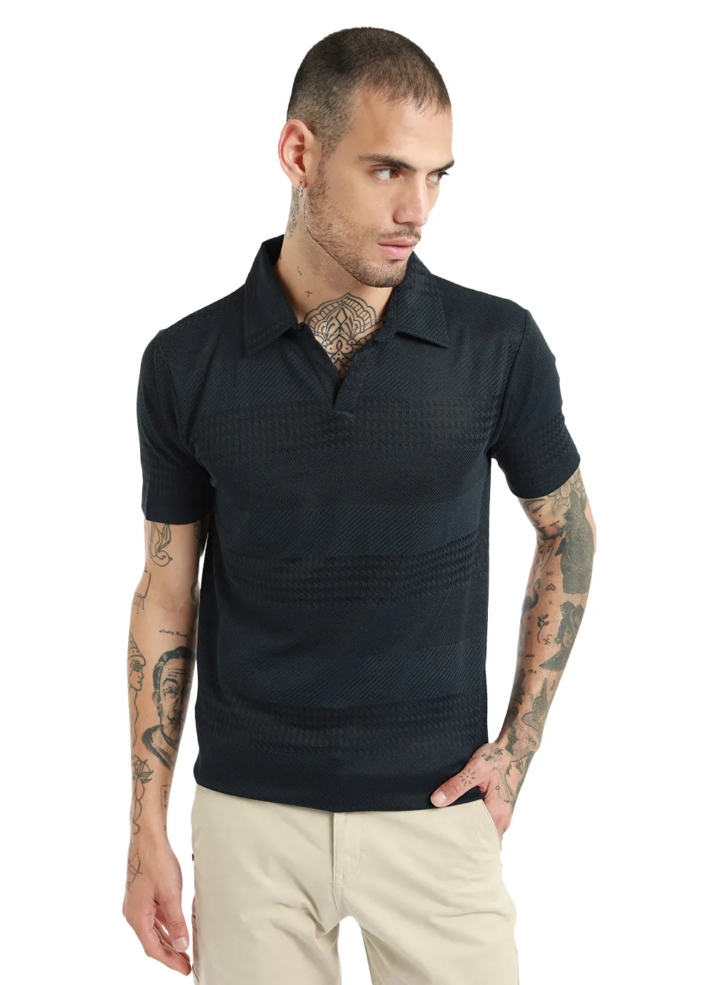 Jacquard Dark Blue Polo T-shirt