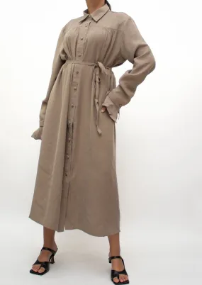 Khaki Long Tied Shirt Dress