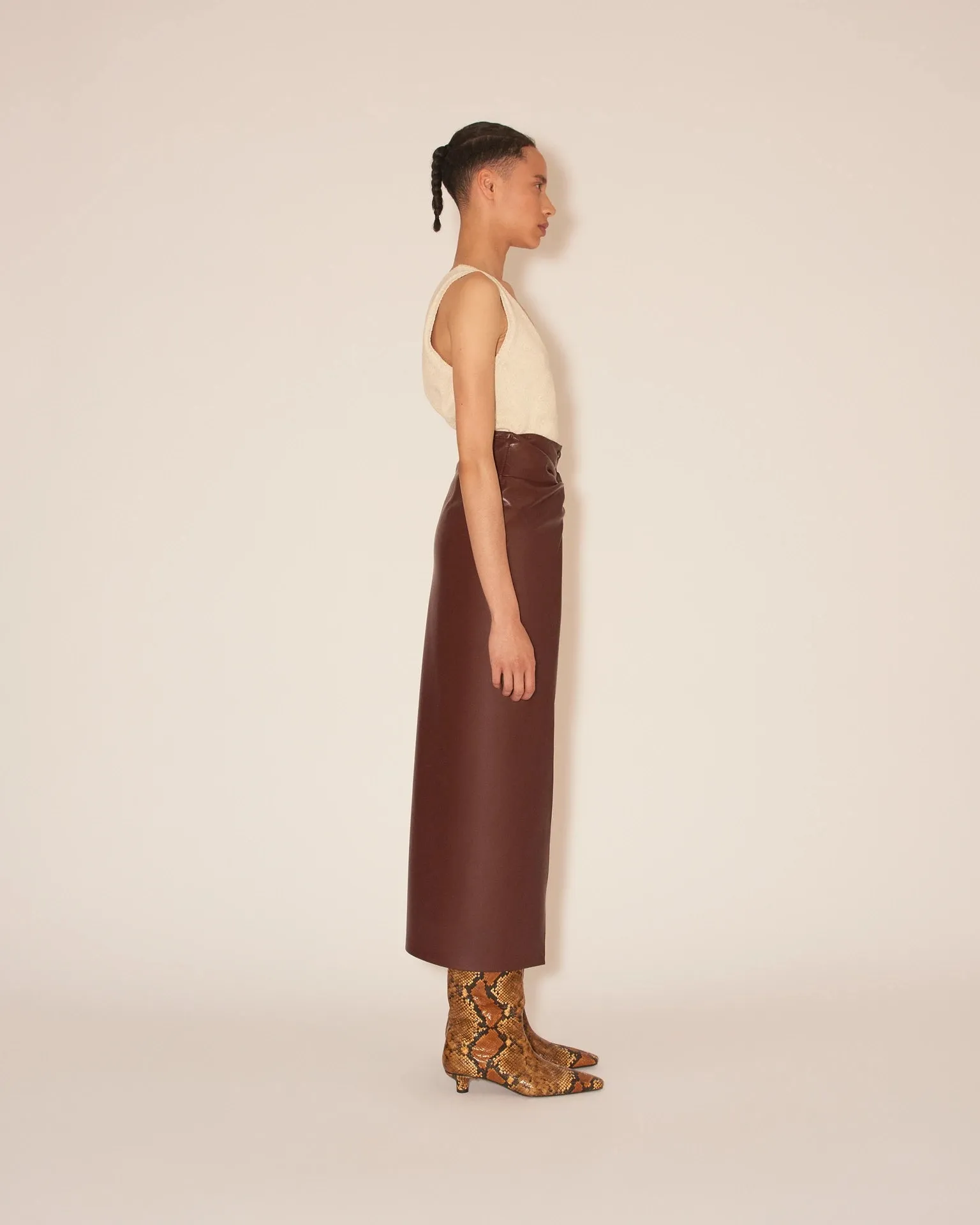 Leane Knotted OKOBOR™ Alt-leather Front Sarong Style Skirt