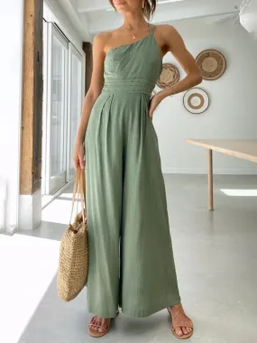 Lined Solid One Shoulder Jumpsuits