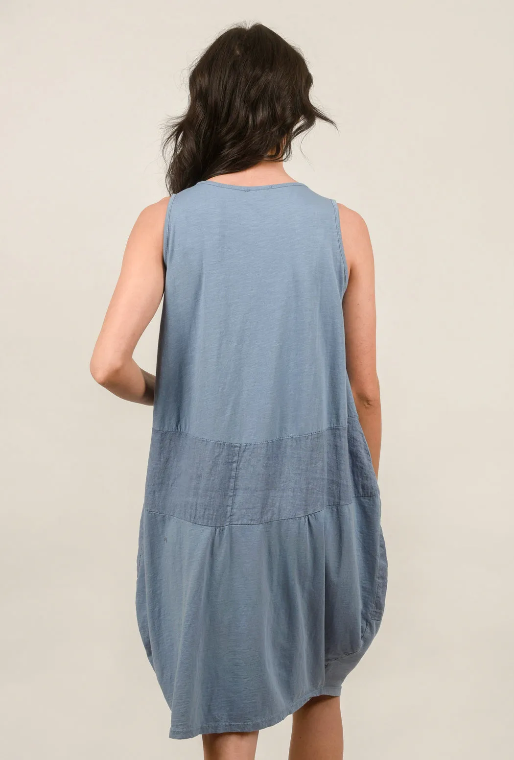 Linen Inset Bubble Dress, Denim