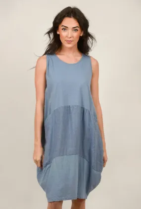 Linen Inset Bubble Dress, Denim