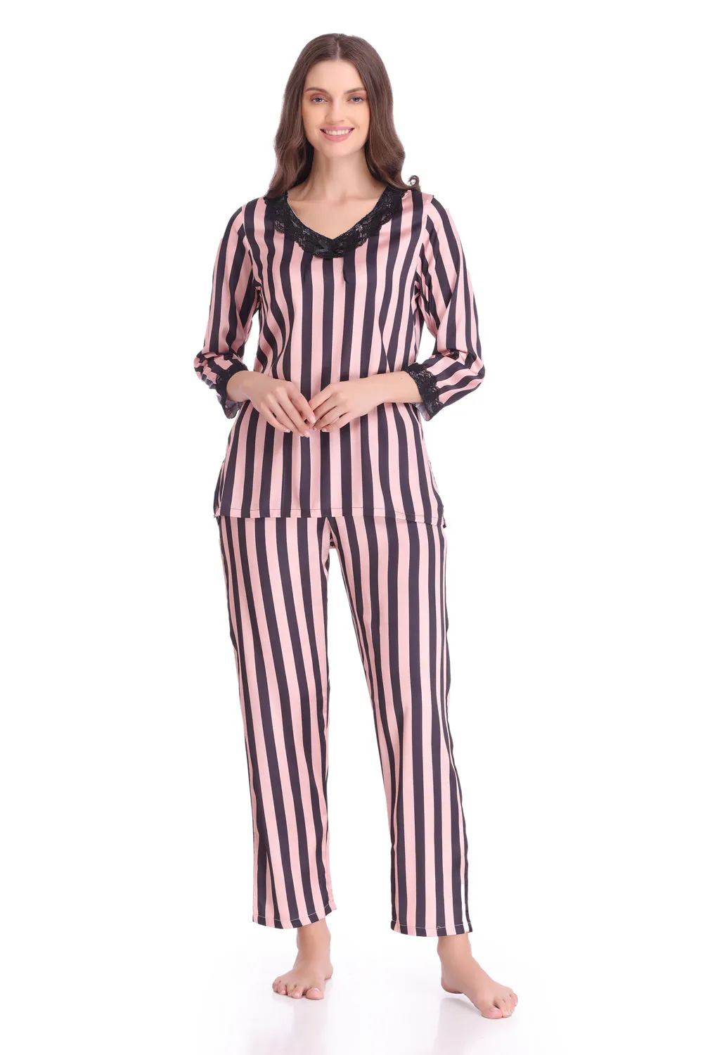 Night suit in Stripe Satin